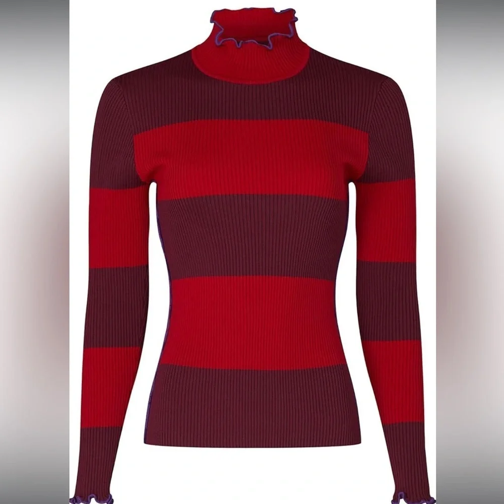 KOCHE Ruffle Trim Striped Sweater woman’s medium